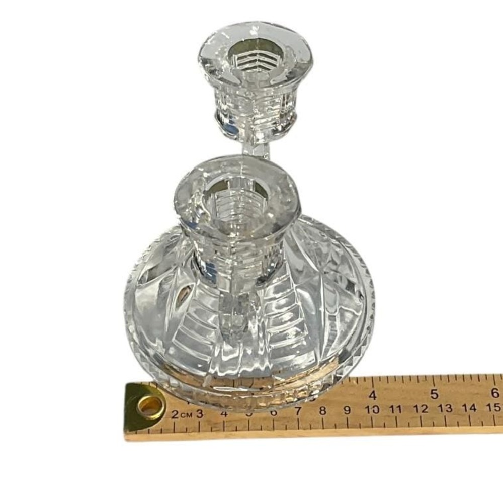 Vtg Cut Glass Double Candle Holder Pair Crystal Candlestick Pressed Glass MCM - Picture 14 of 14